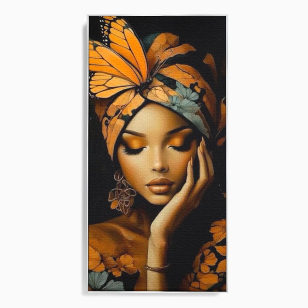 Tablou canvas cu tablou canvas cu portret de femeie, in rama de aluminiu argintiu